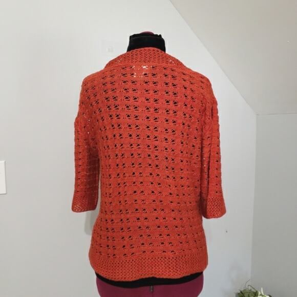 Coldwater Creek Rust Open Crochet Button Front Half Sleeve Cardigan Sweater XL - Picture 4 of 11
